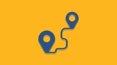Blue Route location icon isolated on orange background. Map pointer sign. Concept of path or road. GPS navigator. 4K Video motion graphic animation.