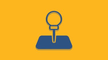 Blue Push pin icon isolated on orange background. Thumbtacks sign. 4K Video motion graphic animation.