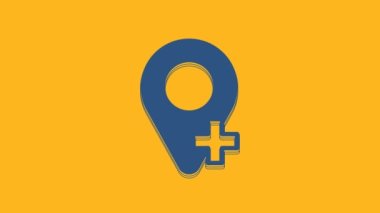 Blue Map pin icon isolated on orange background. Navigation, pointer, location, map, gps, direction, place, compass, search concept. 4K Video motion graphic animation.