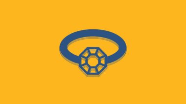 Blue Diamond engagement ring icon isolated on orange background. 4K Video motion graphic animation.