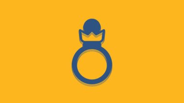 Blue Diamond engagement ring icon isolated on orange background. 4K Video motion graphic animation.