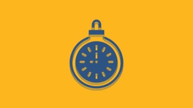 Blue Pocket watch icon isolated on orange background. 4K Video motion graphic animation.