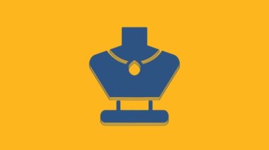 Blue Necklace on mannequin icon isolated on orange background. 4K Video motion graphic animation.