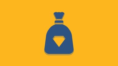 Blue Bag with gems icon isolated on orange background. 4K Video motion graphic animation.