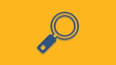 Blue Magnifying glass icon isolated on orange background. Search, focus, zoom, business symbol. 4K Video motion graphic animation.