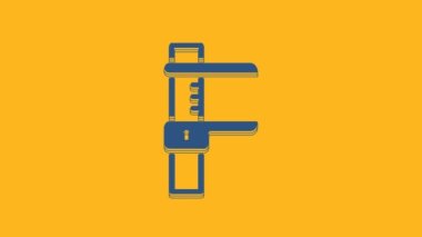 Blue Calliper or caliper and scale icon isolated on orange background. Precision measuring tools. 4K Video motion graphic animation.