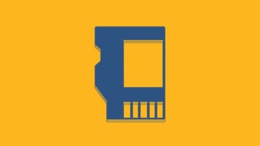 Blue SD card icon isolated on orange background. Memory card. Adapter icon. 4K Video motion graphic animation.