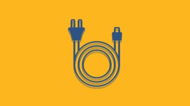 Blue Electric plug icon isolated on orange background. Concept of connection and disconnection of the electricity. 4K Video motion graphic animation.