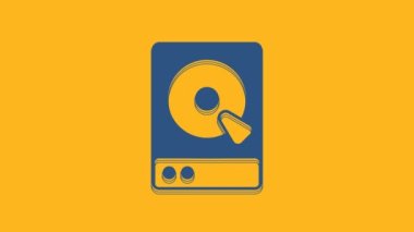 Blue Hard disk drive HDD icon isolated on orange background. 4K Video motion graphic animation.