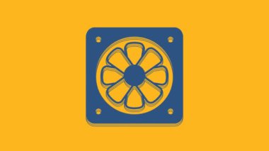 Blue Computer cooler icon isolated on orange background. PC hardware fan. 4K Video motion graphic animation.