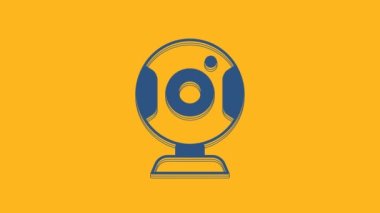 Blue Web camera icon isolated on orange background. Chat camera. Webcam icon. 4K Video motion graphic animation.