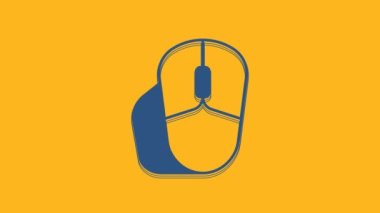 Blue Computer mouse icon isolated on orange background. Optical with wheel symbol. 4K Video motion graphic animation.