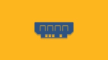 Blue RAM, random access memory icon isolated on orange background. 4K Video motion graphic animation.