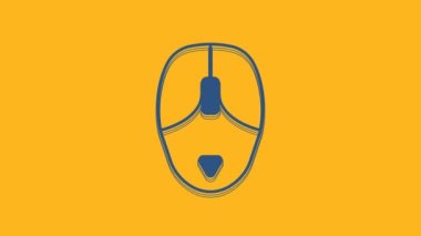 Blue Computer mouse icon isolated on orange background. Optical with wheel symbol. 4K Video motion graphic animation.