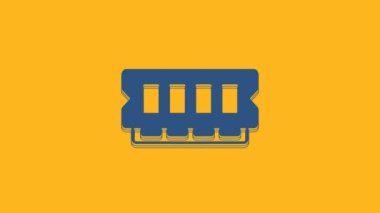 Blue RAM, random access memory icon isolated on orange background. 4K Video motion graphic animation.