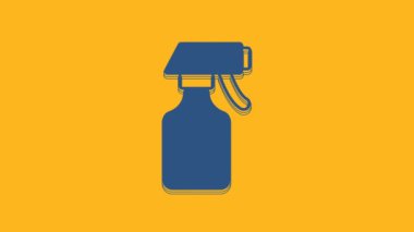 Blue Water spray bottle icon isolated on orange background. Sprinkler for ironing. 4K Video motion graphic animation.