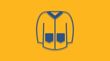 Blue Sweater icon isolated on orange background. Pullover icon. Sweatshirt sign. 4K Video motion graphic animation.