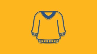 Blue Sweater icon isolated on orange background. Pullover icon. Sweatshirt sign. 4K Video motion graphic animation.