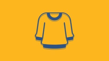 Blue Sweater icon isolated on orange background. Pullover icon. Sweatshirt sign. 4K Video motion graphic animation.