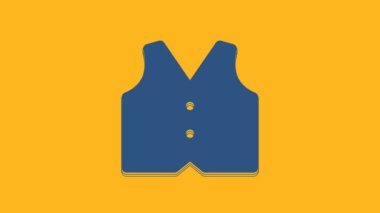 Blue Waistcoat icon isolated on orange background. Classic vest. Formal wear for men. 4K Video motion graphic animation.