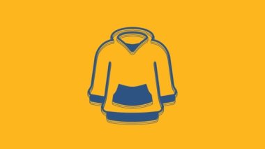Blue Hoodie icon isolated on orange background. Hooded sweatshirt. 4K Video motion graphic animation.