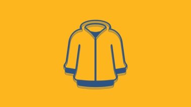 Blue Hoodie icon isolated on orange background. Hooded sweatshirt. 4K Video motion graphic animation.