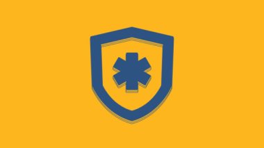 Blue Life insurance icon isolated on orange background. Security, safety, protection, protect concept. 4K Video motion graphic animation.