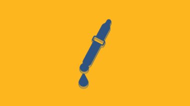 Blue Pipette icon isolated on orange background. Element of medical, chemistry lab equipment. Pipette with drop. Medicine symbol. 4K Video motion graphic animation.