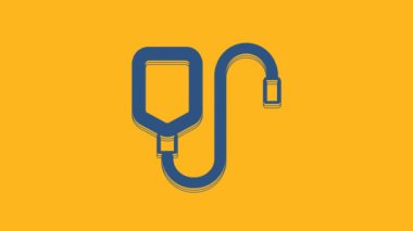 Blue IV bag icon isolated on orange background. Blood bag. Donate blood concept. The concept of treatment and therapy, chemotherapy. 4K Video motion graphic animation.