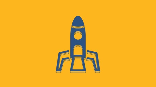 Blue Rocket Ship Icon Isolated Orange Background Space Travel Video — Vídeos de Stock
