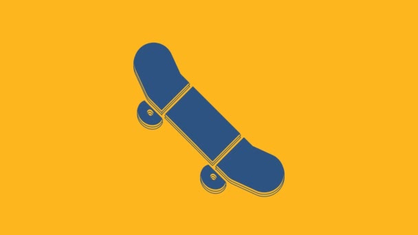 Icona Trucco Skateboard Blu Isolato Sfondo Arancione Sport Estremi Attrezzature — Video Stock