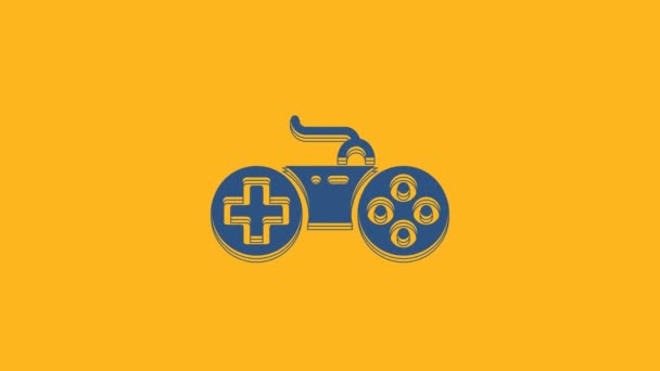 Blue Gamepad Icon Isolated Orange Background Game Controller Video Motion — Vídeos de Stock