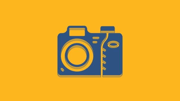 Blue Photo Camera Icon Isolated Orange Background Foto Camera Icon — Vídeo de stock