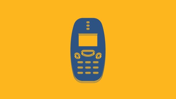 Blue Old Vintage Keypad Mobile Phone Icon Isolated Orange Background — ストック動画