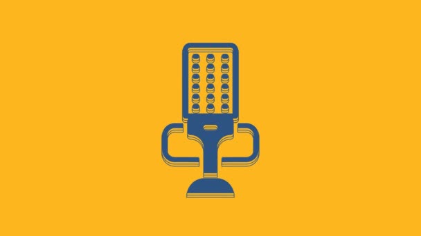 Blaues Mikrofonsymbol Isoliert Auf Orangefarbenem Hintergrund Mikrofon Radio Lautsprecherzeichen Video — Stockvideo