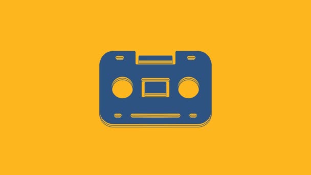 Иконка Аудио Кассеты Синего Цвета Выделена Оранжевом Фоне Видеографическая Анимация — стоковое видео