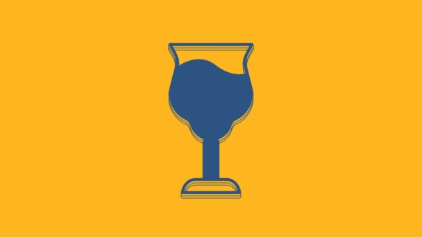 Icono Copa Vino Azul Aislado Sobre Fondo Naranja Signo Copa — Vídeo de stock