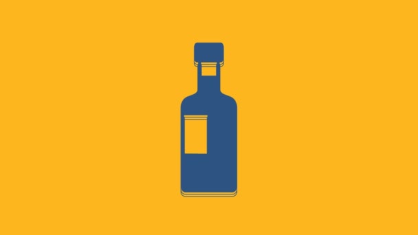 Blue Wine Bottle Icon Isolated Orange Background Video Motion Graphic — Stockvideo