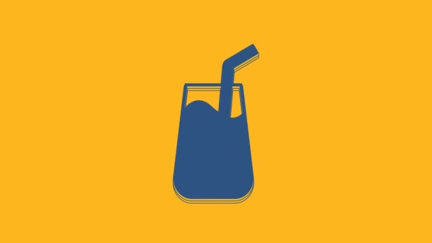 Icono Cóctel Azul Bebida Alcohólica Aislado Sobre Fondo Naranja Animación — Vídeos de Stock