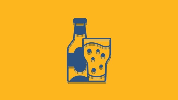 Blue Beer Bottle Glass Icon Isolated Orange Background Alcohol Drink — ストック動画