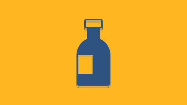 Blue Glass Bottle Vodka Icon Isolated Orange Background Video Motion — Vídeo de stock