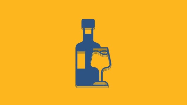 Bouteille Vin Bleu Avec Icône Verre Isolé Sur Fond Orange — Video