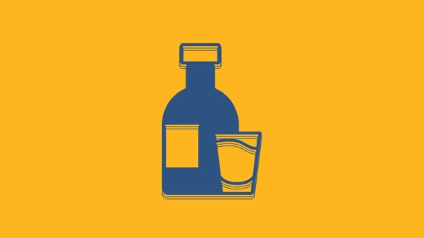 Bottiglia Blu Vodka Con Icona Vetro Isolata Sfondo Arancione Animazione — Video Stock