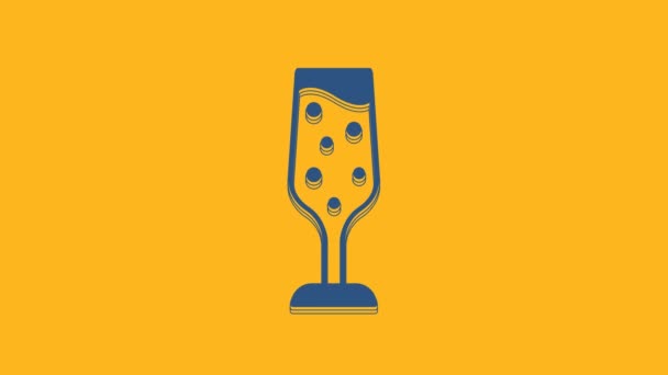Blue Glass Champagne Icon Isolated Orange Background Video Motion Graphic — Stockvideo