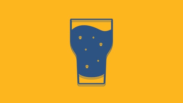 Blue Glass Beer Icon Isolated Orange Background Video Motion Graphic — Stock Video