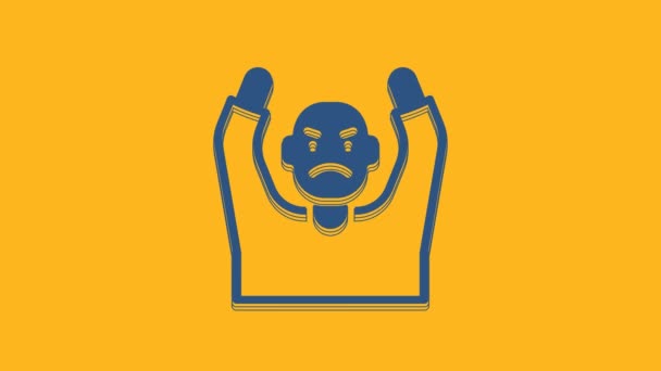 Blue Thief Surrendering Hands Icon Isolated Orange Background Man Surrendering — 비디오