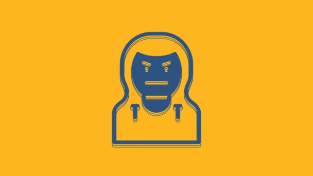 Ikona Blue Thief Pomarańczowym Tle Maska Bandyty Przestępco Animacja Graficzna — Wideo stockowe