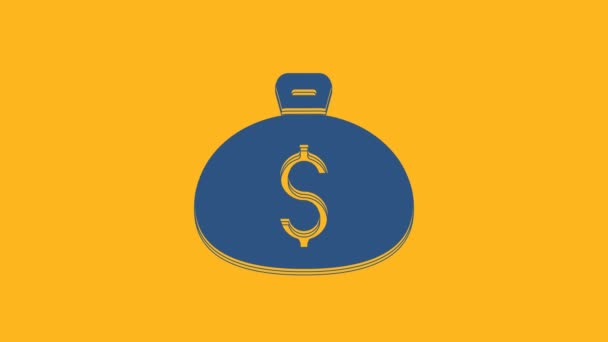 Μπλε Χρήματα Εικονίδιο Τσάντα Απομονώνονται Πορτοκαλί Φόντο Δολάριο Σύμβολο Usd — Αρχείο Βίντεο