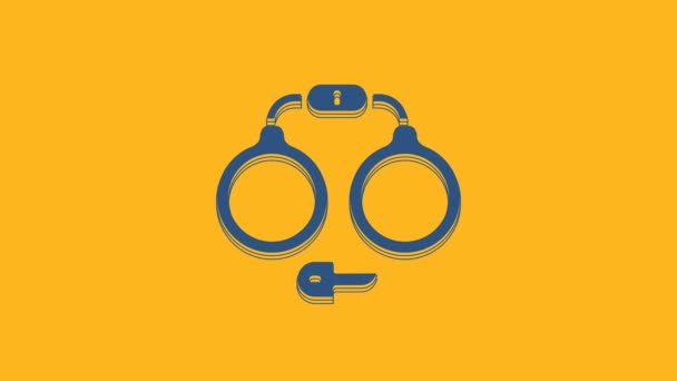 Blue Handcuffs Icon Isolated Orange Background Video Motion Graphic Animation — Stock Video