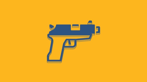 Blue Pistol Gun Icon Isolated Orange Background Police Military Handgun — Vídeos de Stock